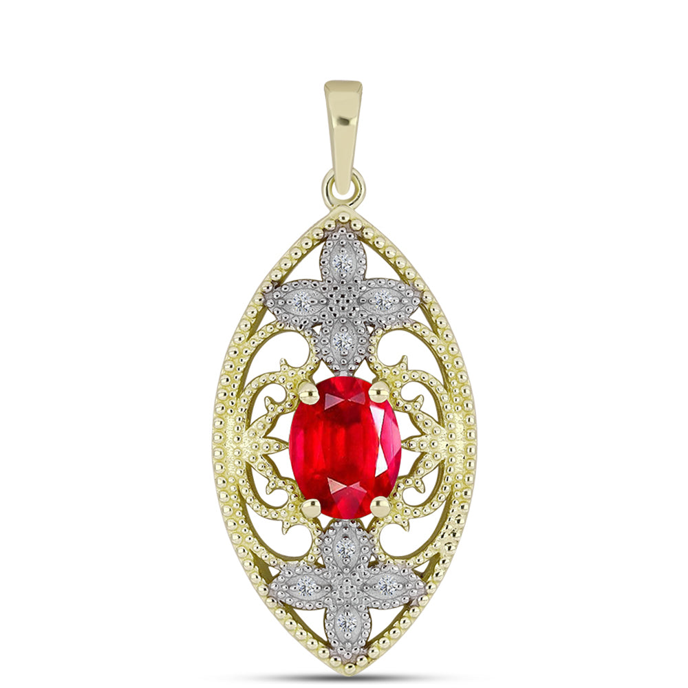 Pendente de Prata com Banho de Ouro com Ágata Vermelha e Topázio Branco  Contraste: Cabeca de Veado (800)
