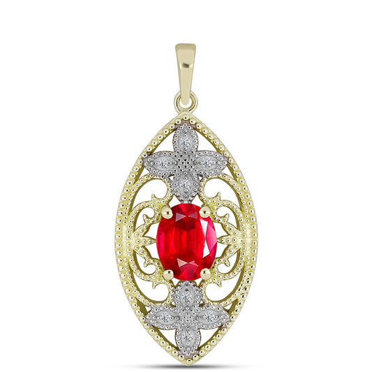 Pendente de Prata com Banho de Ouro com Ágata Vermelha e Topázio Branco  Contraste: Cabeca de Veado (800)