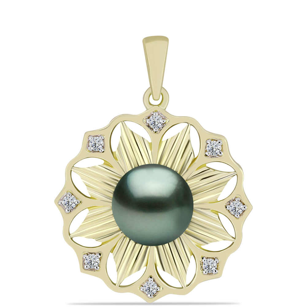 Pendente de Prata com Banho de Ouro com Pérola de água doce com tonalidade verde estilo Taiti e Topázio Branco