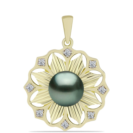 Pendente de Prata com Banho de Ouro com Pérola de água doce com tonalidade verde estilo Taiti e Topázio Branco