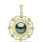 Pendente de Prata com Banho de Ouro com Pérola de água doce com tonalidade verde estilo Taiti e Topázio Branco