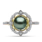 Anel de Prata com Banho de Ouro com Pérola de água doce com tonalidade verde estilo Taiti e Topázio Branco  Contraste: Cabeca de Veado (800)