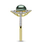 Anel de Prata com Banho de Ouro com Pérola de água doce com tonalidade verde estilo Taiti e Topázio Branco  Contraste: Cabeca de Veado (800)