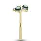 Anel de Prata com Banho de Ouro com Pérola de água doce com tonalidade verde estilo Taiti e Topázio Branco