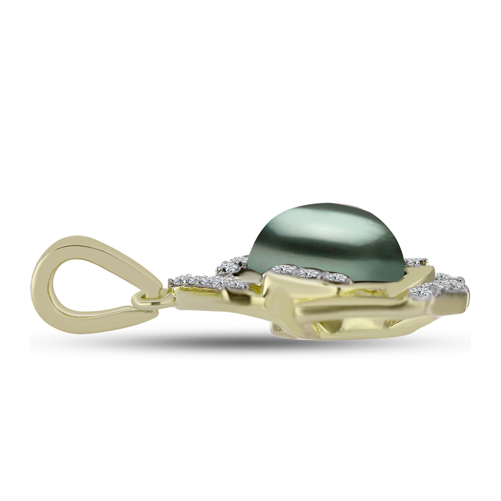 Pendente de Prata com Banho de Ouro com Pérola de água doce com tonalidade verde estilo Taiti e Topázio Branco