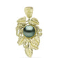 Pendente de Prata com Banho de Ouro com Pérola de água doce com tonalidade verde estilo Taiti  Contraste: Cabeca de Veado (800)