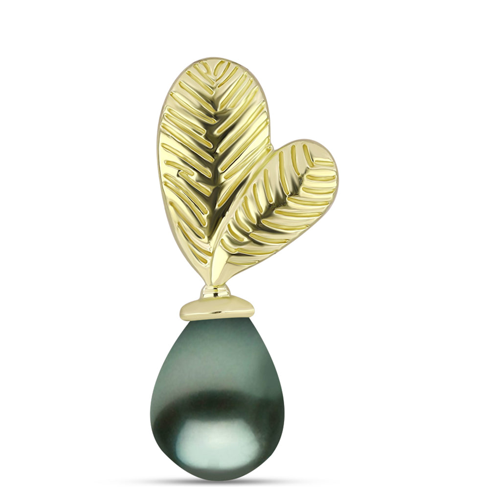 Pendente de Prata com Banho de Ouro com Pérola de água doce com tonalidade verde estilo Taiti