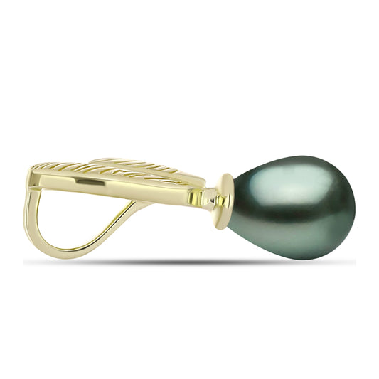 Pendente de Prata com Banho de Ouro com Pérola de água doce com tonalidade verde estilo Taiti