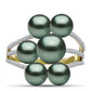 Anel de Prata com Banho de Ouro com Pérola de água doce com tonalidade verde estilo Taiti e Topázio Branco  Contraste: Cabeca de Veado (800)