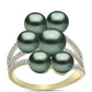 Anel de Prata com Banho de Ouro com Pérola de água doce com tonalidade verde estilo Taiti e Topázio Branco  Contraste: Cabeca de Veado (800)
