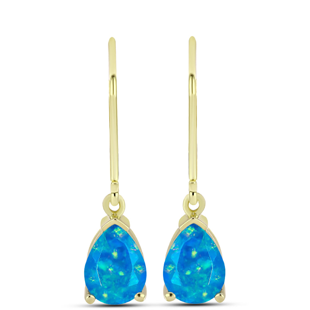 Brincos de Prata com Banho de Ouro com Opala Azul Paraib da Etiópia