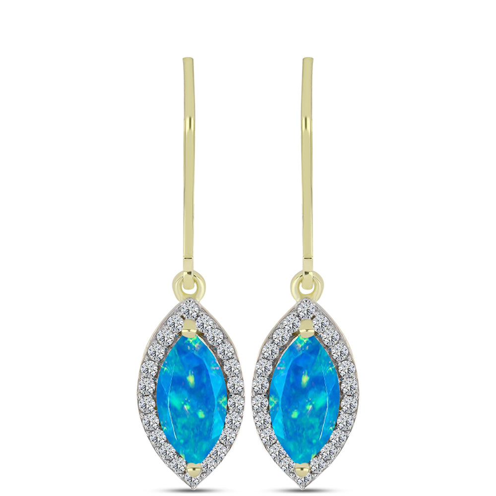 Brincos de Prata com Banho de Ouro com Opala Azul Paraib da Etiópia e Topázio Branco 1 