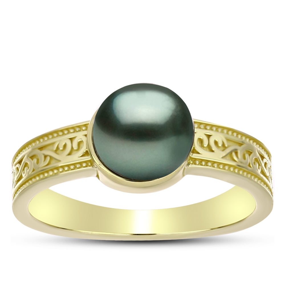 Anel de Prata com Banho de Ouro com Pérola de água doce com tonalidade verde estilo Taiti  Contraste: Cabeca de Veado (800) 3 