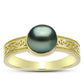 Anel de Prata com Banho de Ouro com Pérola de água doce com tonalidade verde estilo Taiti  Contraste: Cabeca de Veado (800)