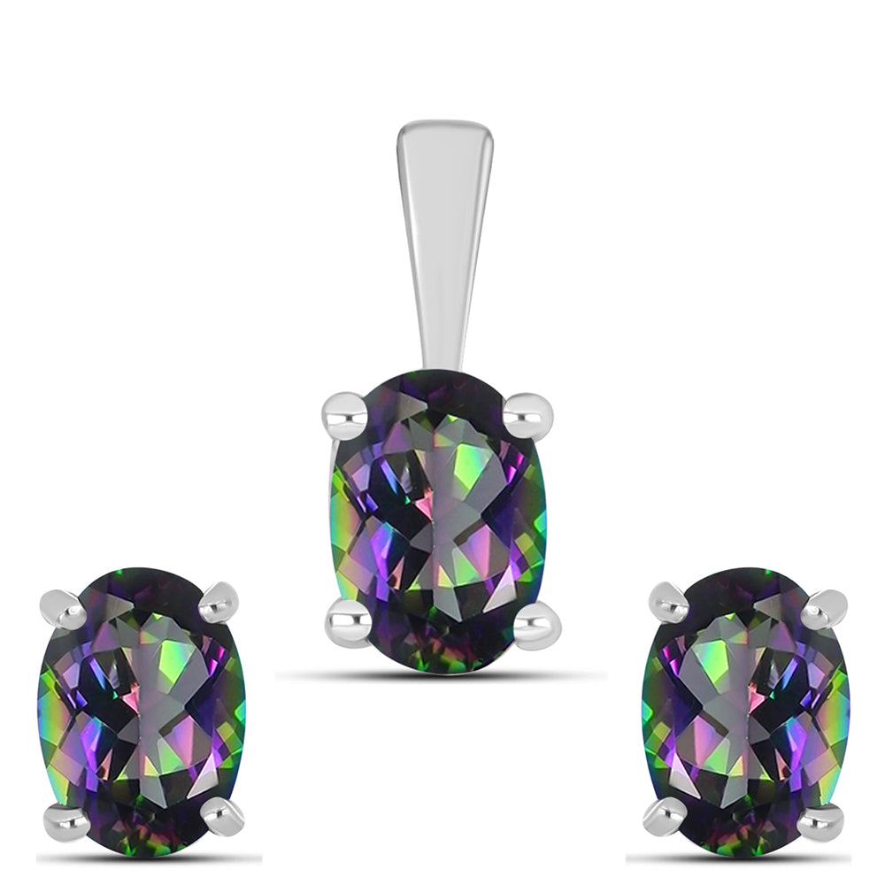 Conjunto de Prata com Topázio Místico ( Brincos+Pendente )