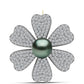 Alfinete de Prata com Banho de Ouro com Pérola de água doce com tonalidade verde estilo Taiti e Topázio Branco  Contraste: Cabeca de Veado (800)