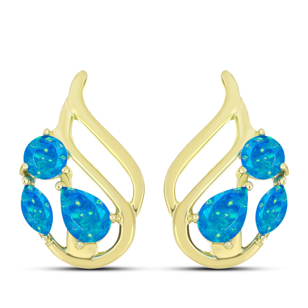 Brincos de Prata com Banho de Ouro com Opala Azul Paraib da Etiópia