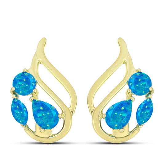 Brincos de Prata com Banho de Ouro com Opala Azul Paraib da Etiópia