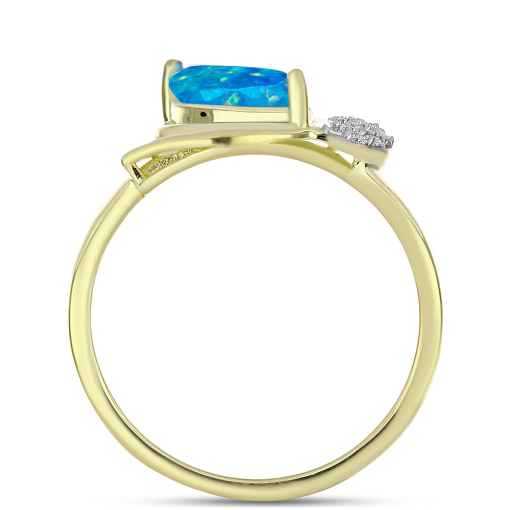 Anel de Prata com Banho de Ouro com Opala Azul Paraib da Etiópia e Topázio Branco 2 