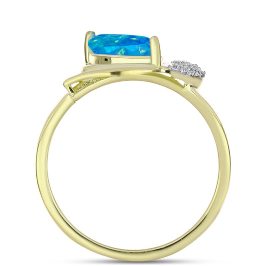 Anel de Prata com Banho de Ouro com Opala Azul Paraib da Etiópia e Topázio Branco