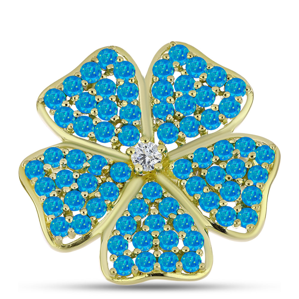 Anel de Prata com Banho de Ouro com Opala Azul Paraib da Etiópia e Topázio Branco  Contraste: Cabeca de Veado (800)