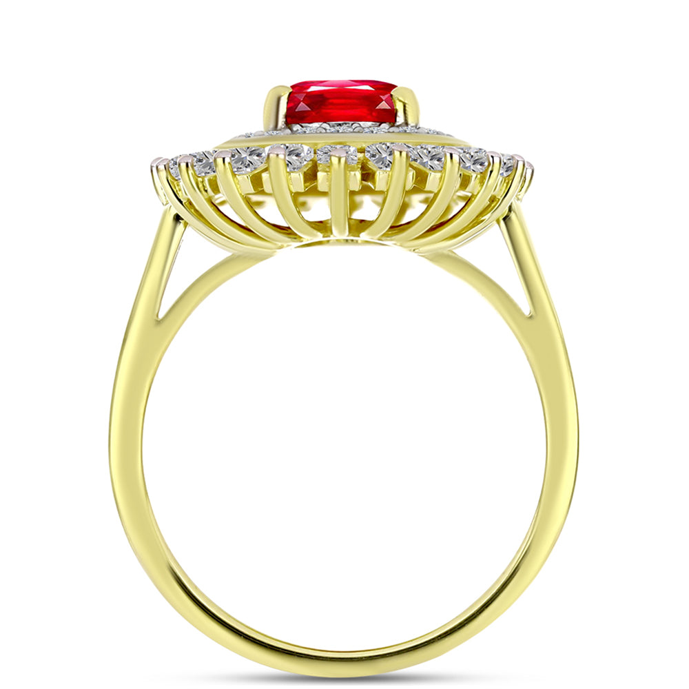 Anel de Prata com Banho de Ouro com Ágata Vermelha e Topázio Branco  Contraste: Cabeca de Veado (800) 2 