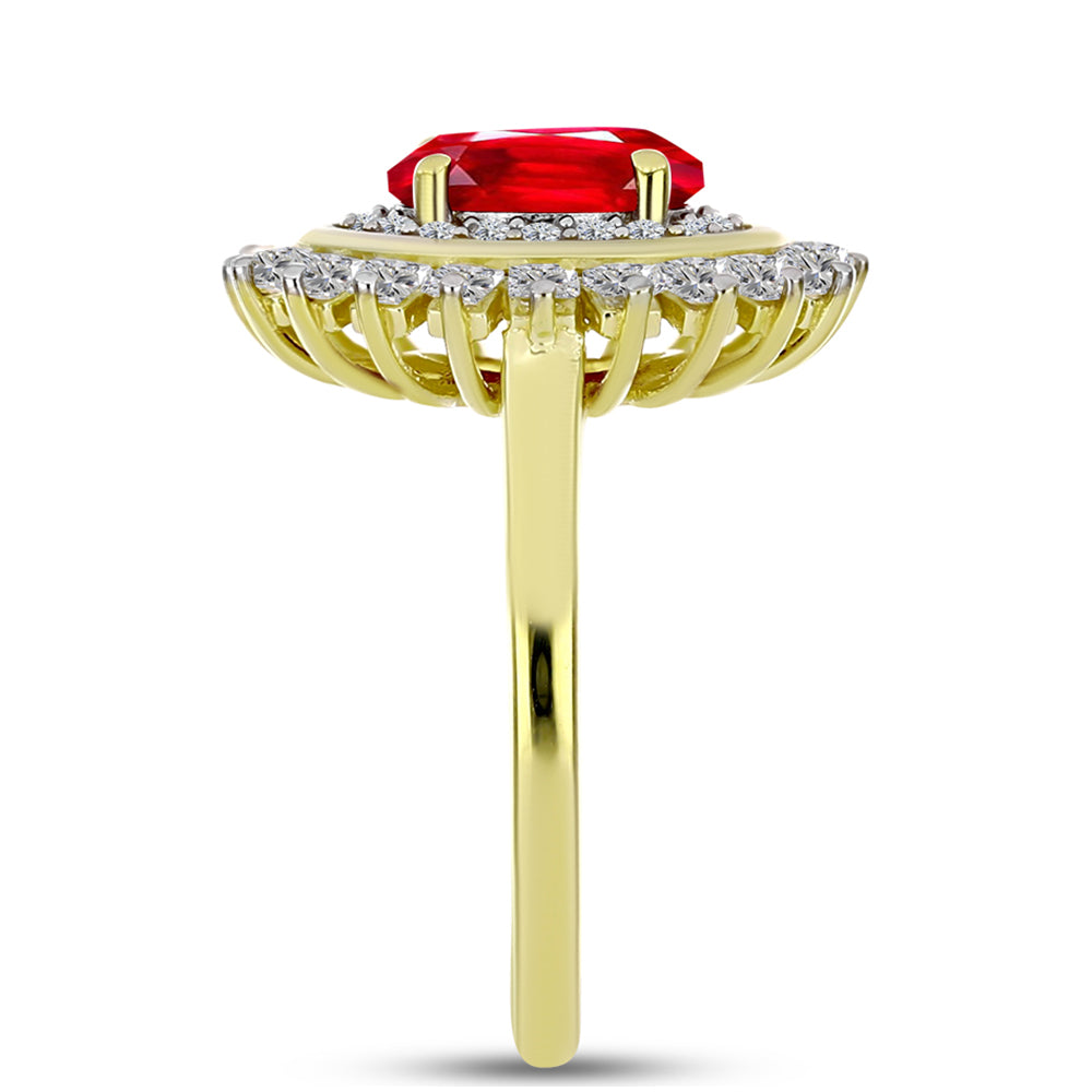 Anel de Prata com Banho de Ouro com Ágata Vermelha e Topázio Branco  Contraste: Cabeca de Veado (800)