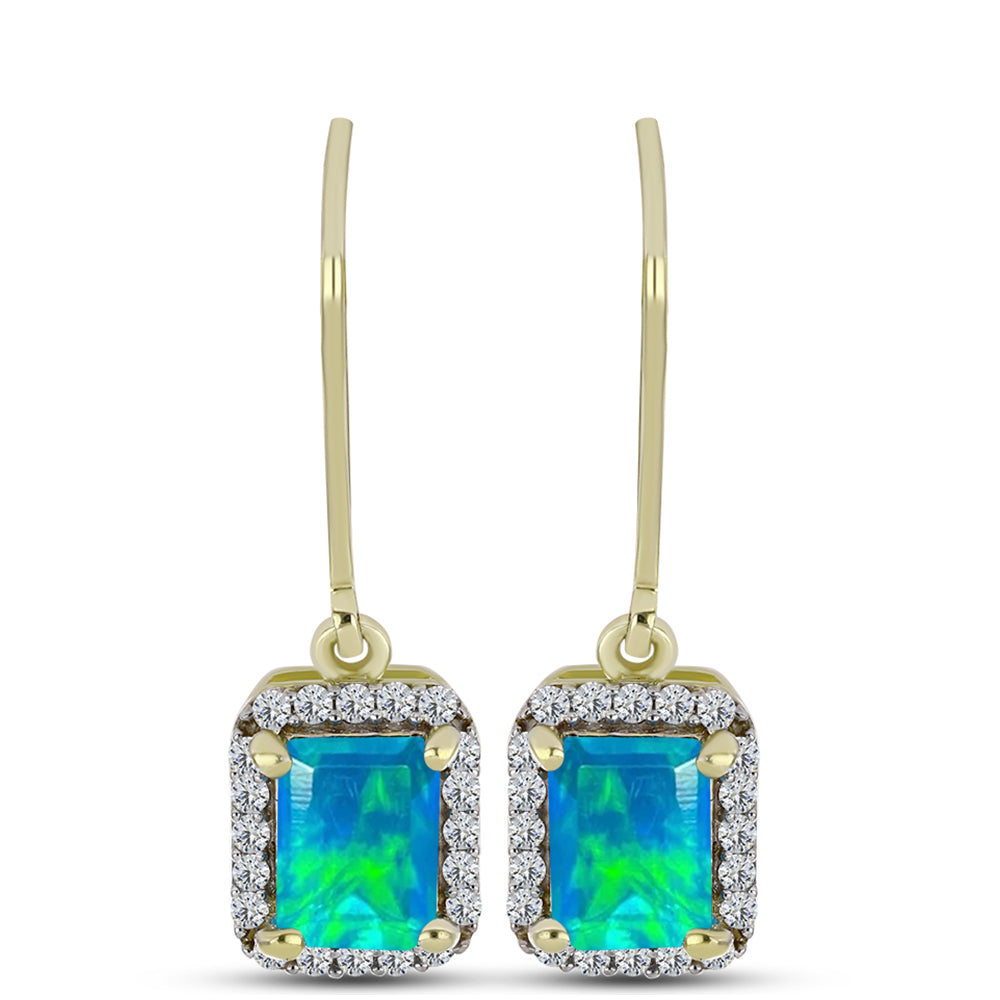 Brincos de Prata com Banho de Ouro com Opala Azul Paraib da Etiópia e Topázio Branco 1 