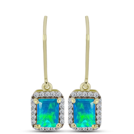 Brincos de Prata com Banho de Ouro com Opala Azul Paraib da Etiópia e Topázio Branco