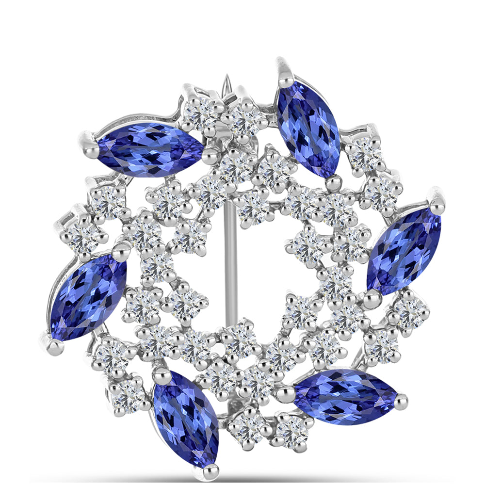 Alfinete de Prata com Tanzanite e Topázio Branco  Contraste: Cabeca de Veado (800)