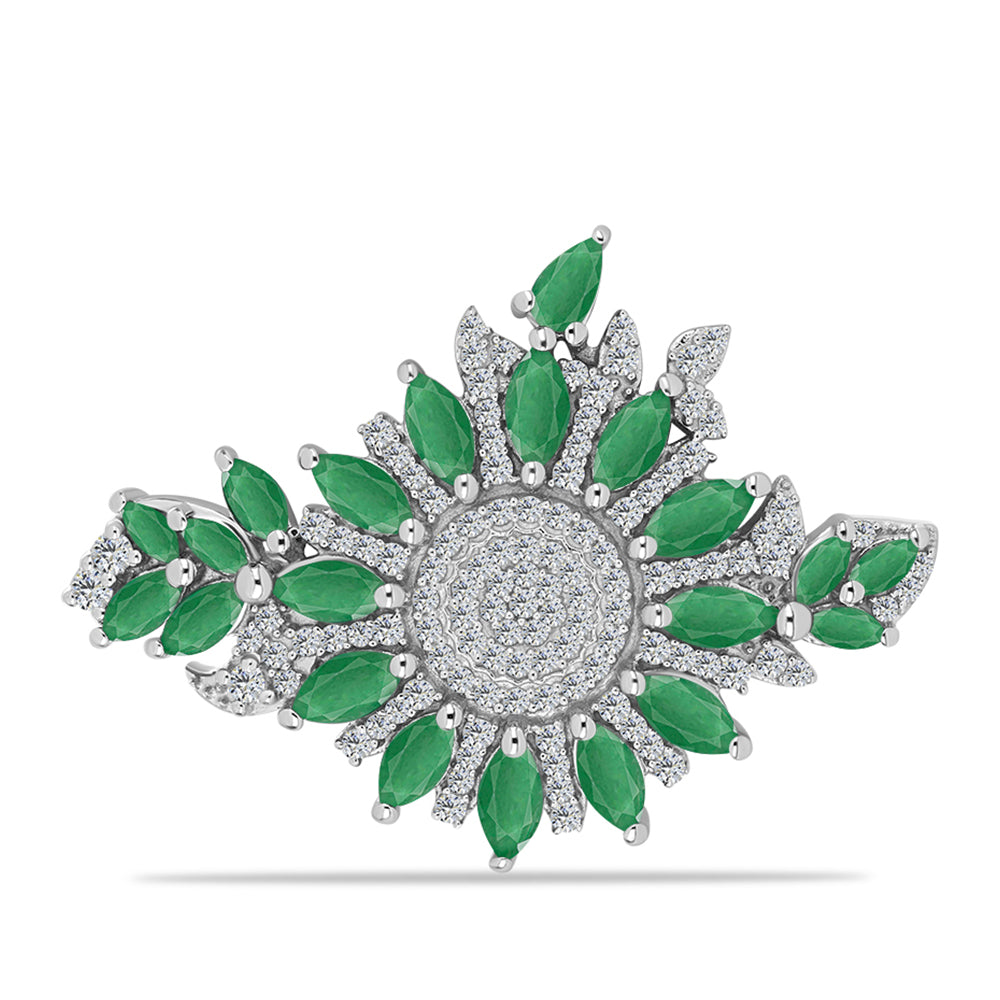 Alfinete de Prata com Esmeralda do Brasil e Topázio Branco  Contraste: Cabeca de Veado (800) 1 