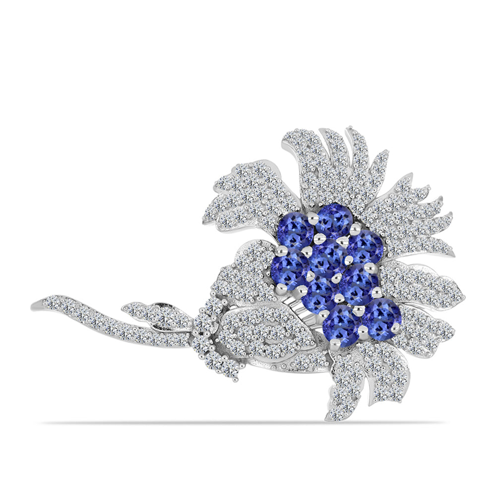 Alfinete de Prata com Tanzanite e Topázio Branco  Contraste: Cabeca de Veado (800) 1 