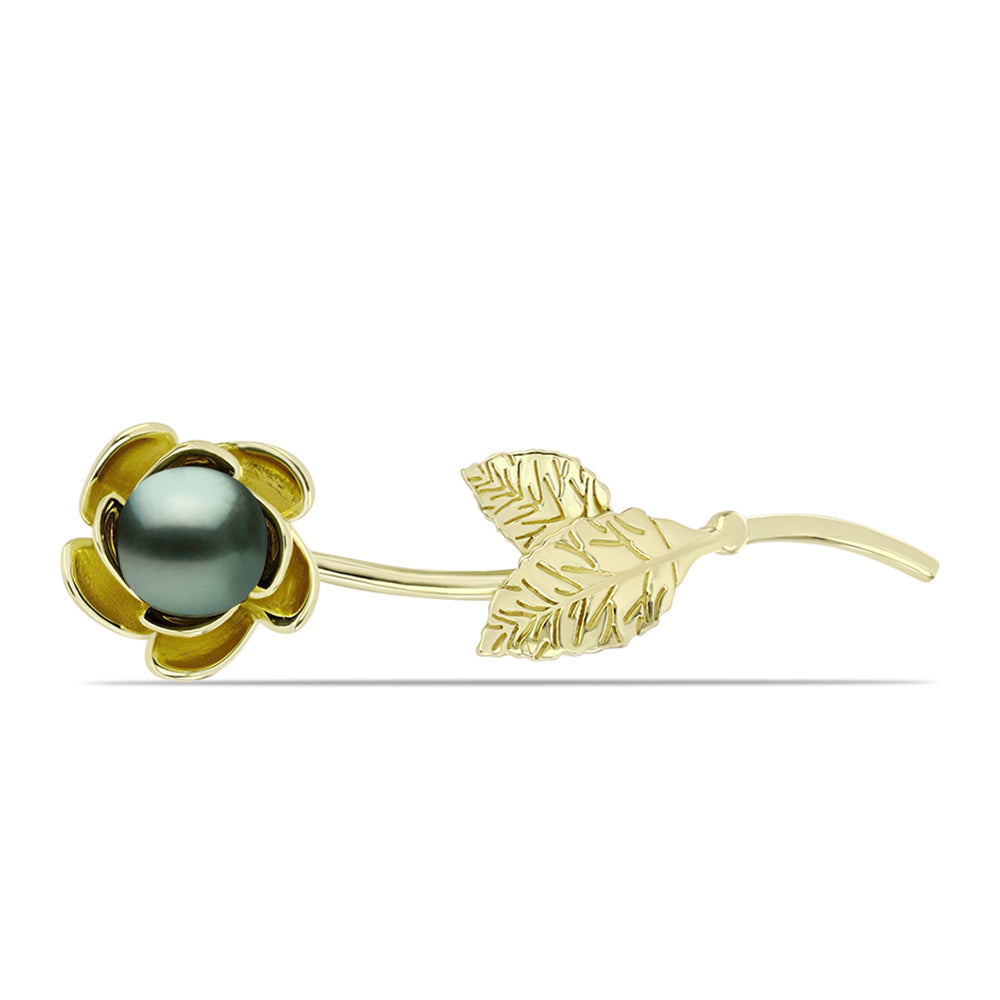 Alfinete de Prata com Banho de Ouro com Pérola de água doce com tonalidade verde estilo Taiti  Contraste: Cabeca de Veado (800) 1 