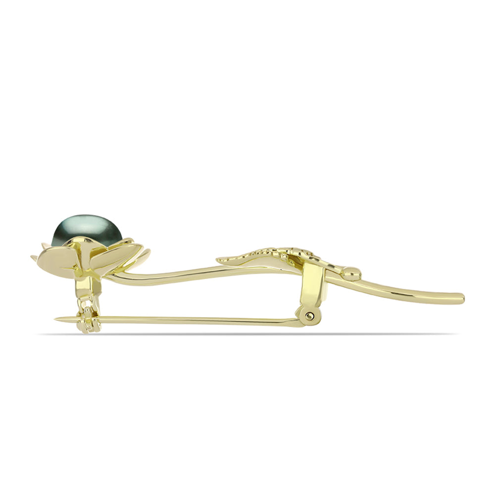 Alfinete de Prata com Banho de Ouro com Pérola de água doce com tonalidade verde estilo Taiti  Contraste: Cabeca de Veado (800) 2 
