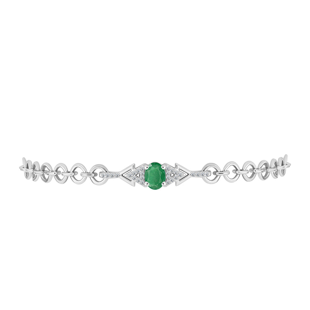 Pulseira de Prata com Esmeralda do Brasil e Topázio Branco  Contraste: Cabeca de Veado (800) 2 