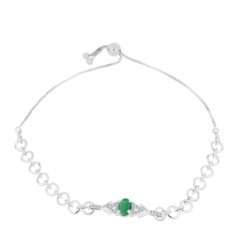 Pulseira de Prata com Esmeralda do Brasil e Topázio Branco  Contraste: Cabeca de Veado (800)