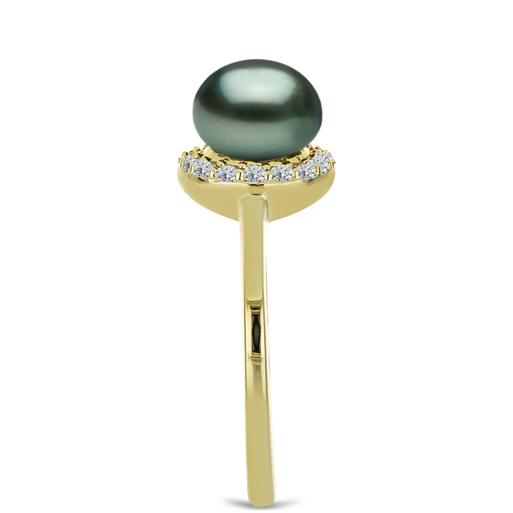 Anel de Prata com Banho de Ouro com Pérola de água doce com tonalidade verde estilo Taiti e Topázio Branco 4 