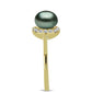 Anel de Prata com Banho de Ouro com Pérola de água doce com tonalidade verde estilo Taiti e Topázio Branco