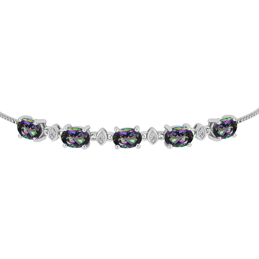 Pulseira de Prata com Topázio Místico e Topázio Branco  Contraste: Cabeca de Veado (800)