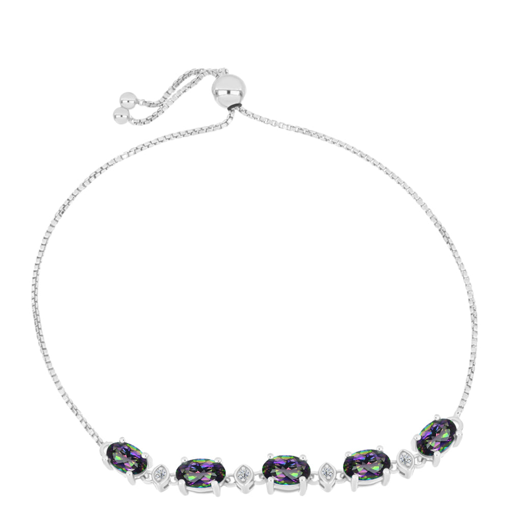 Pulseira de Prata com Topázio Místico e Topázio Branco  Contraste: Cabeca de Veado (800) 1 