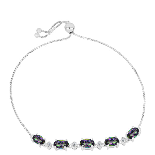 Pulseira de Prata com Topázio Místico e Topázio Branco  Contraste: Cabeca de Veado (800)