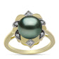 Anel de Prata com Banho de Ouro com Pérola de água doce com tonalidade verde estilo Taiti e Topázio Branco  Contraste: Cabeca de Veado (800)