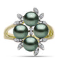 Anel de Prata com Banho de Ouro com Pérola de água doce com tonalidade verde estilo Taiti e Topázio Branco  Contraste: Cabeca de Veado (800)