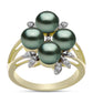 Anel de Prata com Banho de Ouro com Pérola de água doce com tonalidade verde estilo Taiti e Topázio Branco  Contraste: Cabeca de Veado (800)