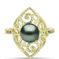 Anel de Prata com Banho de Ouro com Pérola de água doce com tonalidade verde estilo Taiti  Contraste: Cabeca de Veado (800)