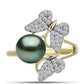 Anel de Prata com Banho de Ouro com Pérola de água doce com tonalidade verde estilo Taiti e Topázio Branco  Contraste: Cabeca de Veado (800)