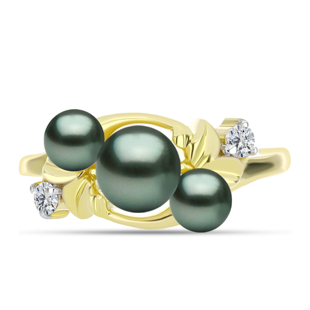 Anel de Prata com Banho de Ouro com Pérola de água doce com tonalidade verde estilo Taiti e Topázio Branco  Contraste: Cabeca de Veado (800) 1 