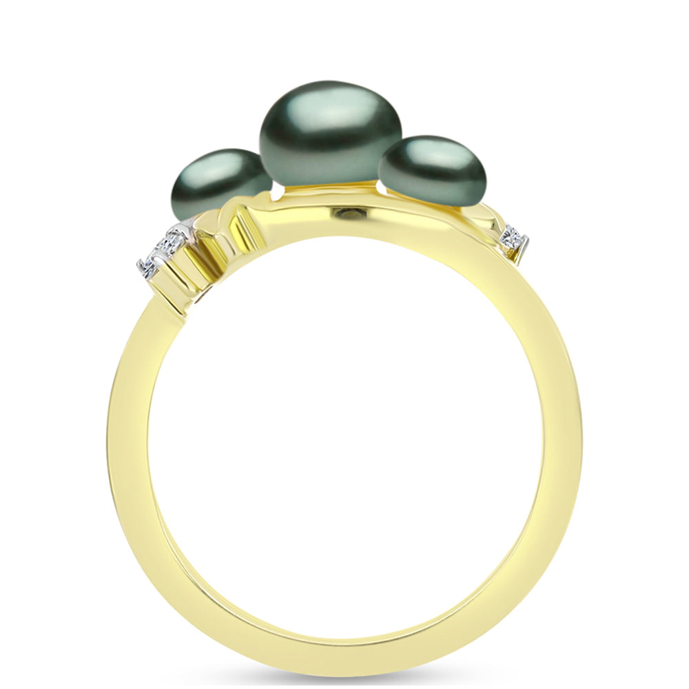 Anel de Prata com Banho de Ouro com Pérola de água doce com tonalidade verde estilo Taiti e Topázio Branco  Contraste: Cabeca de Veado (800)