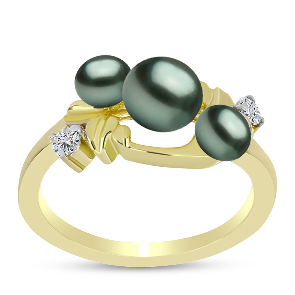 Anel de Prata com Banho de Ouro com Pérola de água doce com tonalidade verde estilo Taiti e Topázio Branco  Contraste: Cabeca de Veado (800) 3 