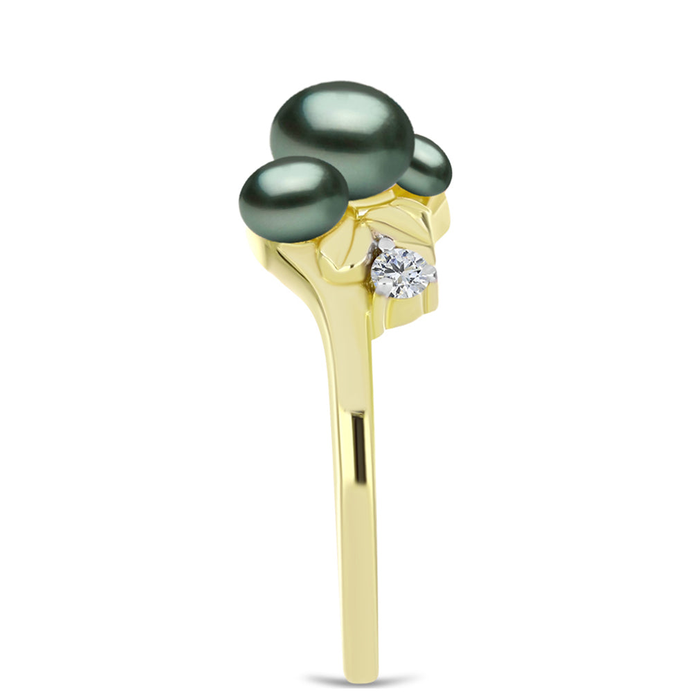 Anel de Prata com Banho de Ouro com Pérola de água doce com tonalidade verde estilo Taiti e Topázio Branco  Contraste: Cabeca de Veado (800) 4 